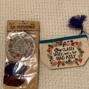 Natural Life Purple and Blue Floral Air Freshener Small Pouch/Coin Purse Bundle
